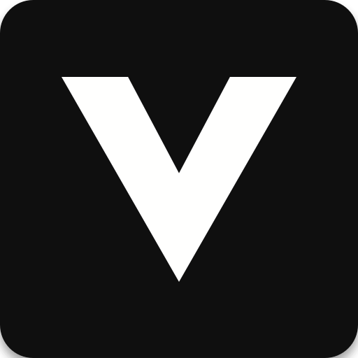Videoland-app-icoon: witte V op een zwarte achtergrond